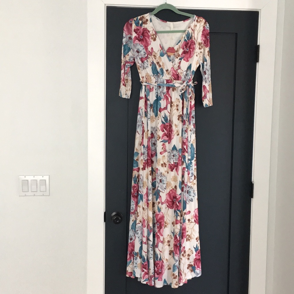 Violet Floral Sash Tie Maternity Maxi